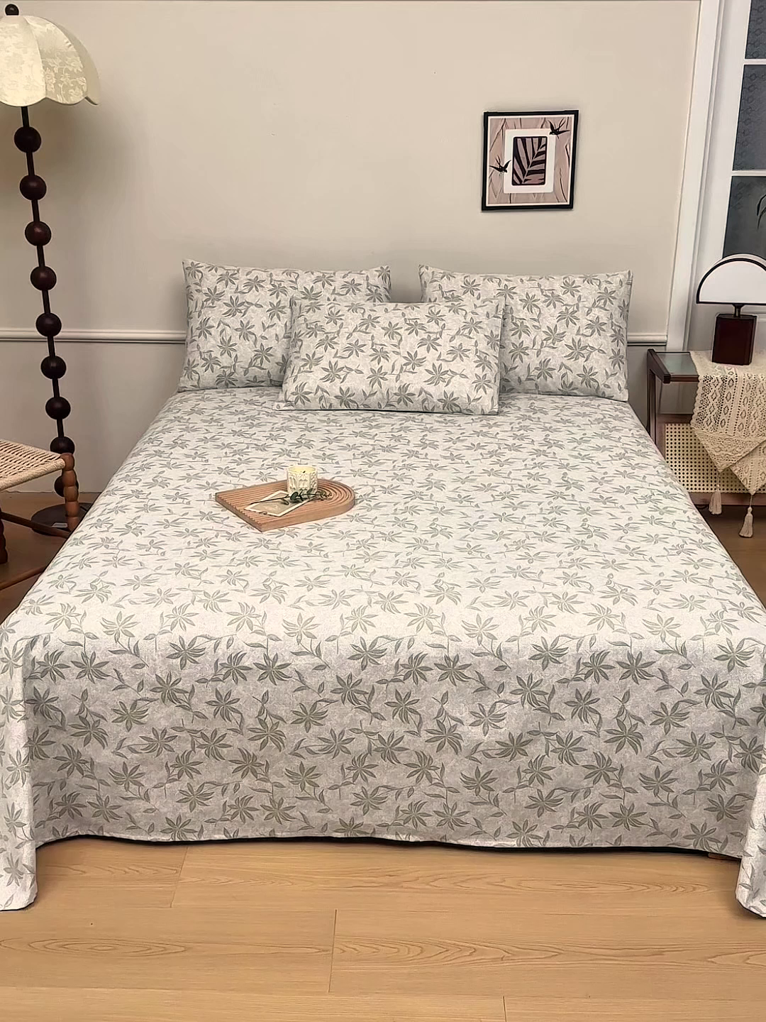 91家纺网 家纺一手货源 找家纺 美丽折家纺 2026春夏新款原棉老粗布单床单床单单件床单三件套 绿影