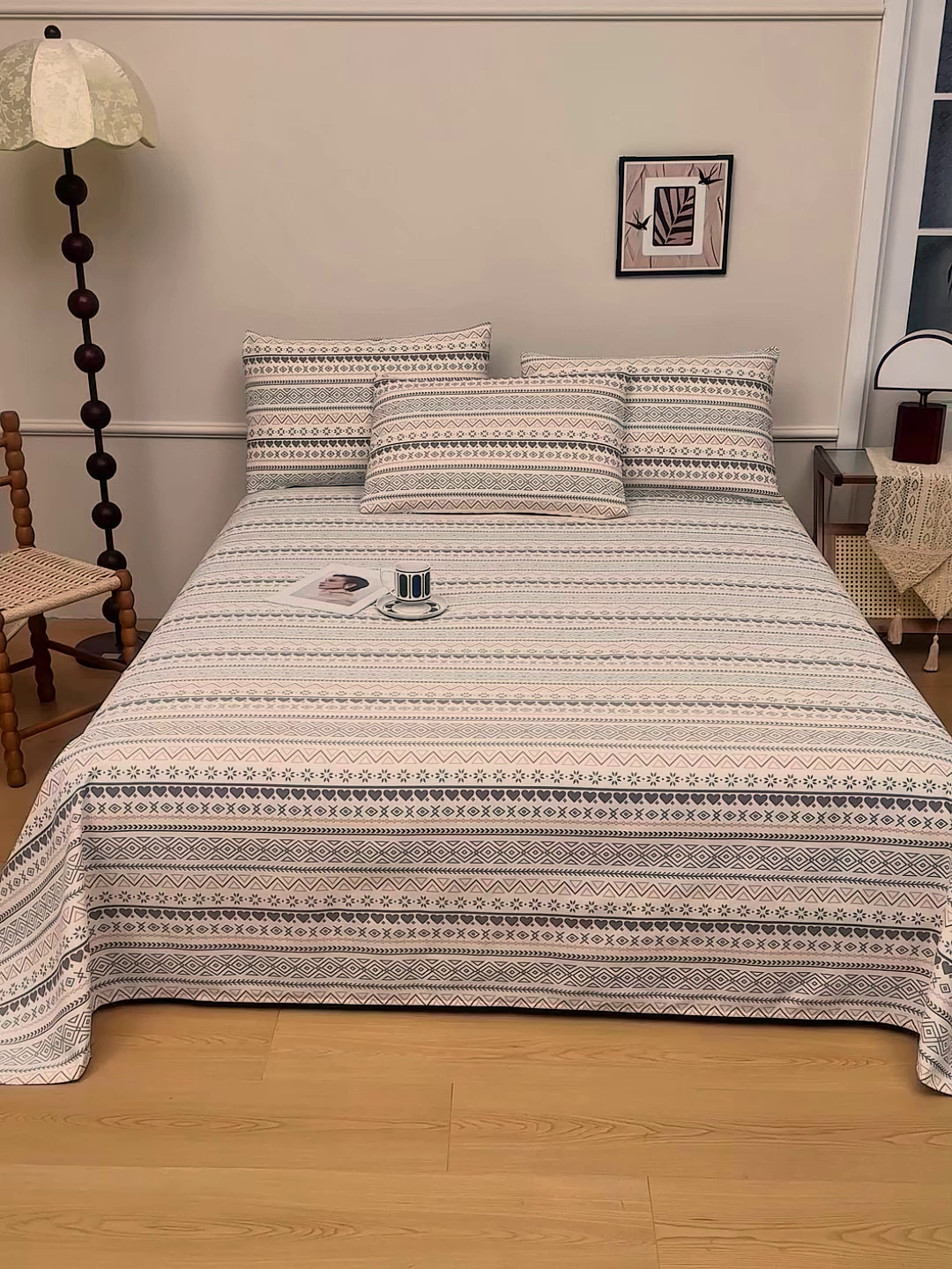 91家纺网 家纺一手货源 找家纺 美丽折家纺 2026春夏新款原棉老粗布单床单床单单件床单三件套 波西米亚-咖