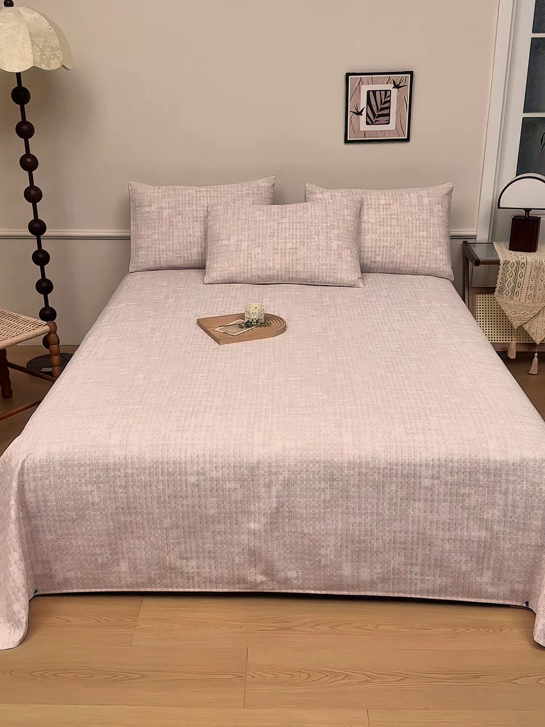 91家纺网 家纺一手货源 找家纺 美丽折家纺 2026春夏新款原棉老粗布单床单床单单件床单三件套 柔格