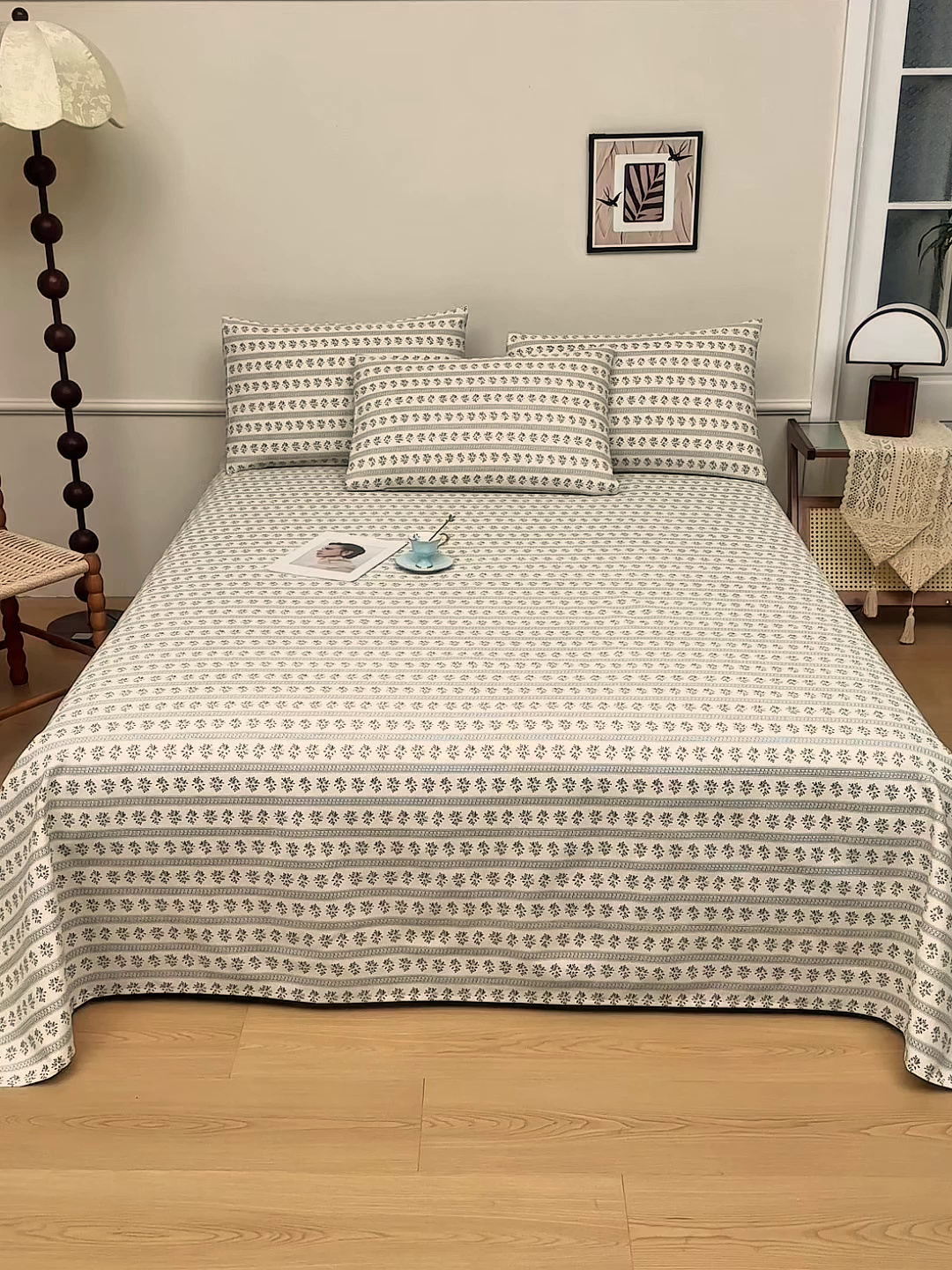 91家纺网 家纺一手货源 找家纺 美丽折家纺 2026春夏新款原棉老粗布单床单床单单件床单三件套 小兰花