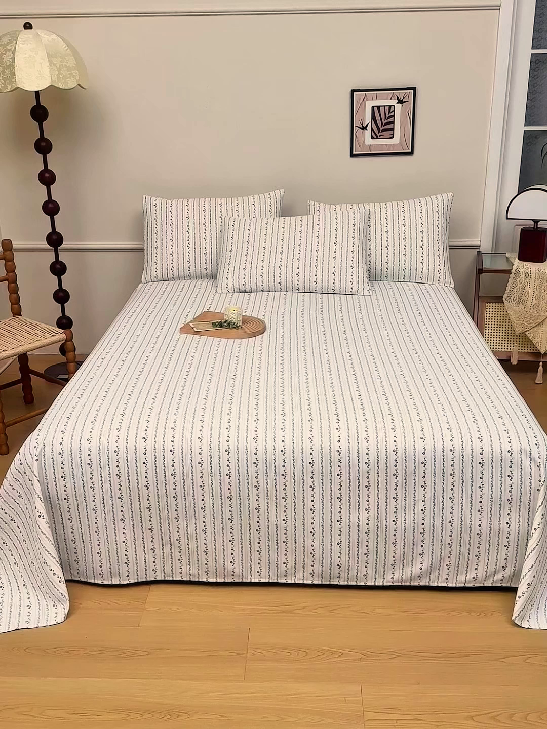 91家纺网 家纺一手货源 找家纺 美丽折家纺 2026春夏新款原棉老粗布单床单床单单件床单三件套 风雅玫瑰