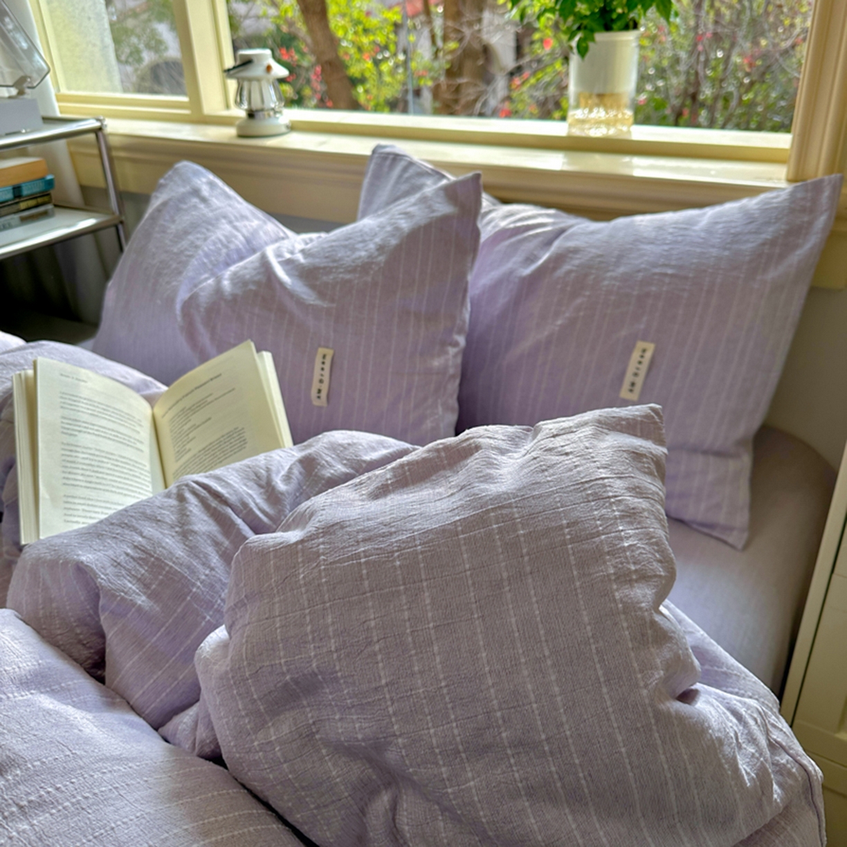 91家纺网 家纺一手货源 找家纺 阿曼达 2026新款简约素色亚麻风纯色无印四件套-素然 素然-浅紫