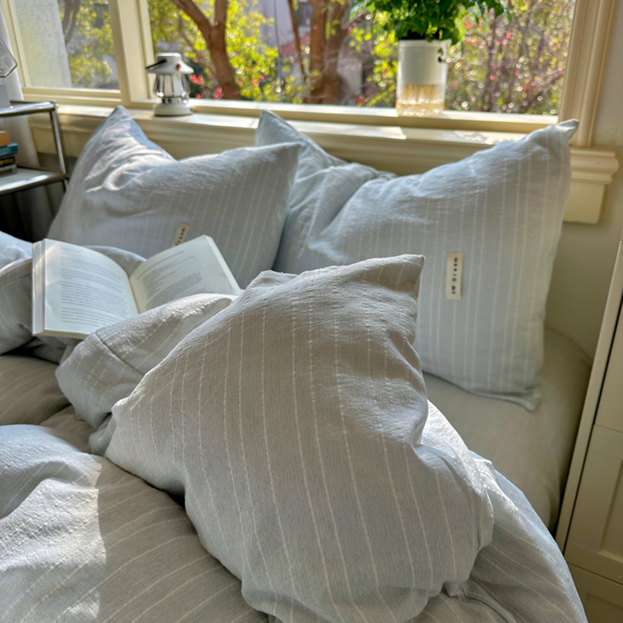 91家纺网 家纺一手货源 找家纺 阿曼达 2026新款简约素色亚麻风纯色无印四件套-素然 素然-浅兰灰