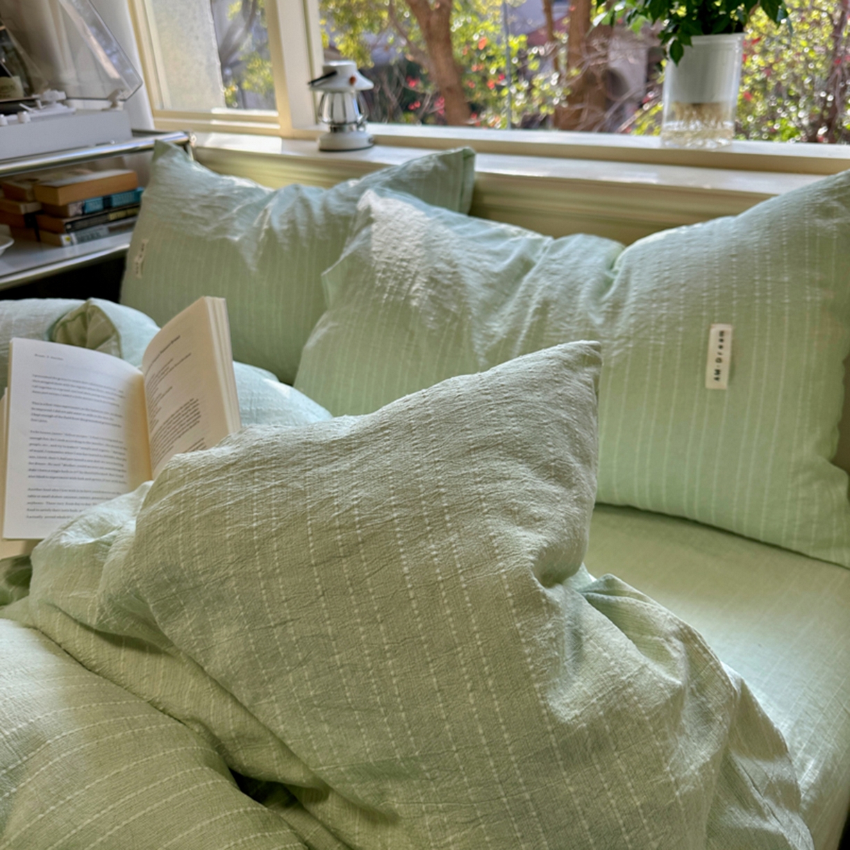 91家纺网 家纺一手货源 找家纺 （总）阿曼达 2026新款简约素色亚麻风纯色无印四件套-素然