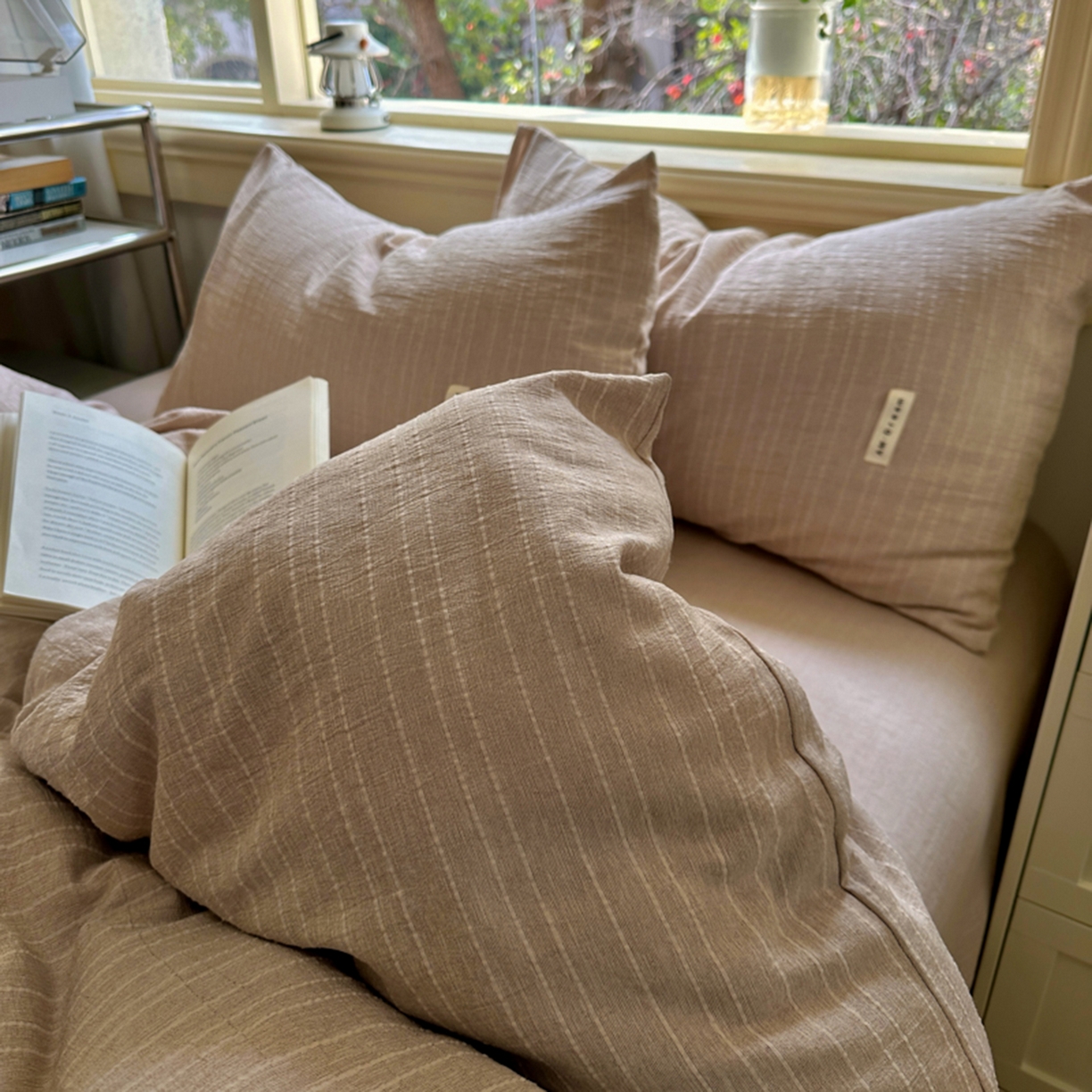 91家纺网 家纺一手货源 找家纺 （总）阿曼达 2026新款简约素色亚麻风纯色无印四件套-素然