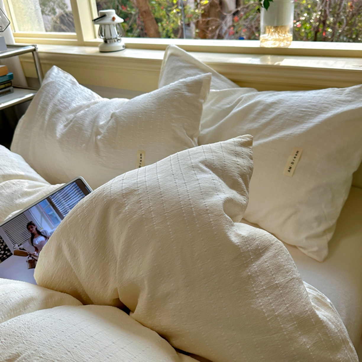 91家纺网 家纺一手货源 找家纺 （总）阿曼达 2026新款简约素色亚麻风纯色无印四件套-素然