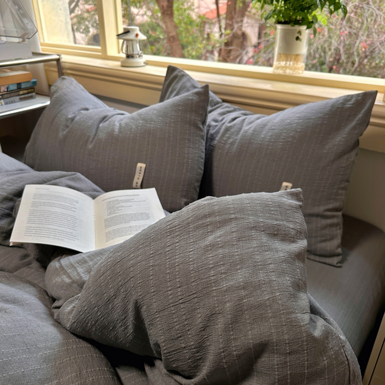 91家纺网 家纺一手货源 找家纺 （总）阿曼达 2026新款简约素色亚麻风纯色无印四件套-素然