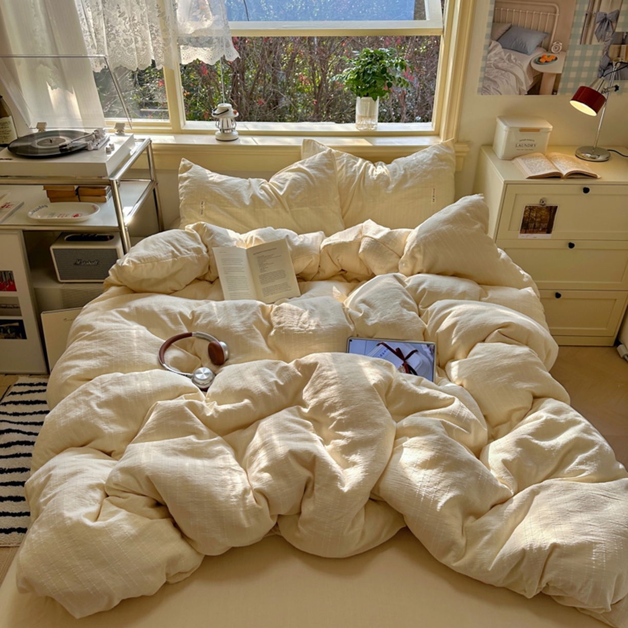 91家纺网 家纺一手货源 找家纺 （总）阿曼达 2026新款简约素色亚麻风纯色无印四件套-素然