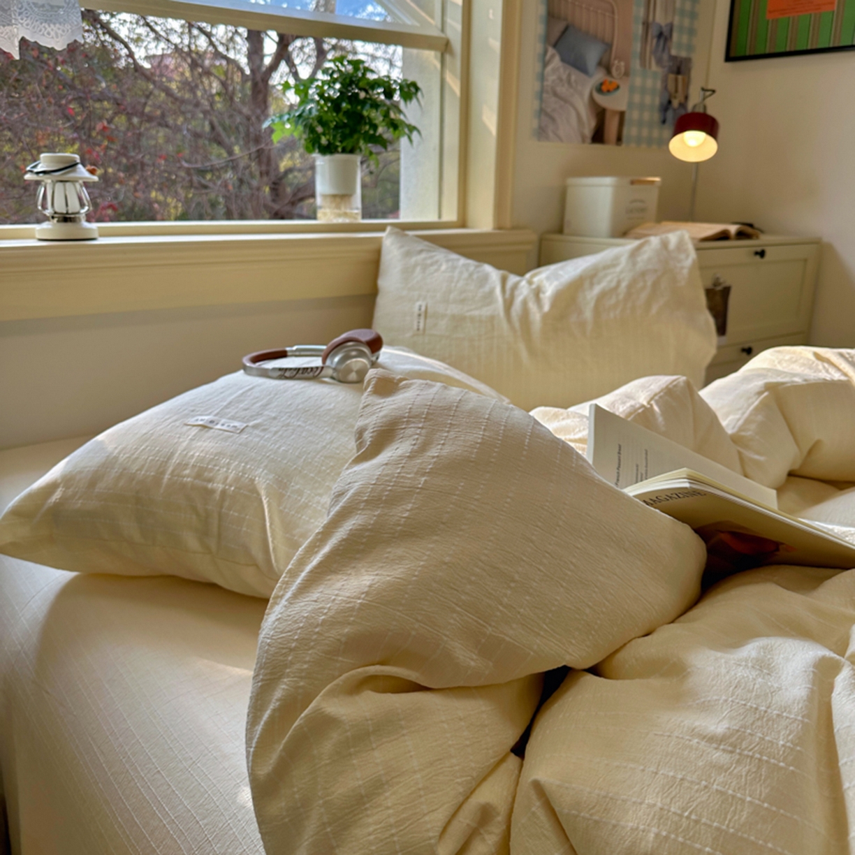 91家纺网 家纺一手货源 找家纺 （总）阿曼达 2026新款简约素色亚麻风纯色无印四件套-素然