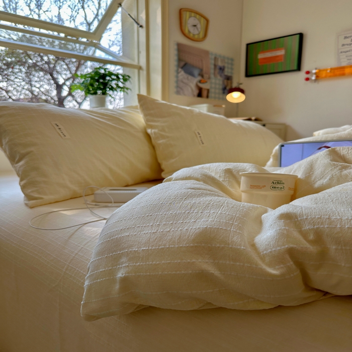 91家纺网 家纺一手货源 找家纺 （总）阿曼达 2026新款简约素色亚麻风纯色无印四件套-素然