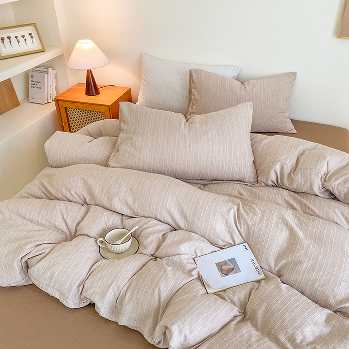 91家纺网 家纺一手货源 找家纺 瑜珠家纺 2026新款水洗棉提花四件套-绵屿 绵屿-咖色