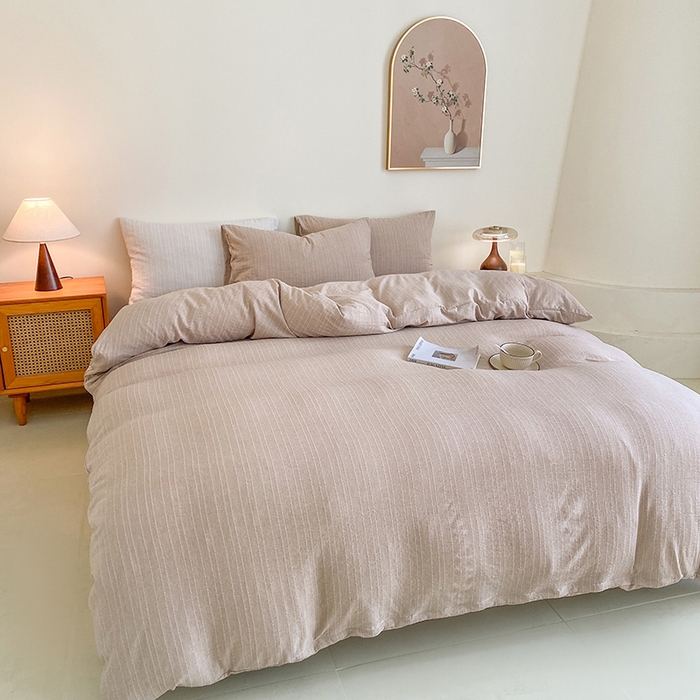 91家纺网 家纺一手货源 找家纺 瑜珠家纺 2026新款水洗棉提花四件套-绵屿 绵屿-咖色