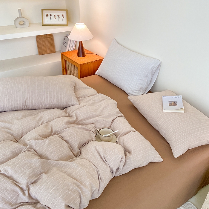 91家纺网 家纺一手货源 找家纺 瑜珠家纺 2026新款水洗棉提花四件套-绵屿 绵屿-咖色