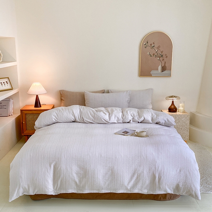 瑜珠家纺 2026新款水洗棉提花四件套-绵屿 绵屿-卡其