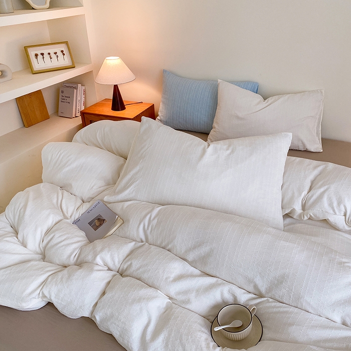 91家纺网 家纺一手货源 找家纺 瑜珠家纺 2026新款水洗棉提花四件套-绵屿 绵屿-米白