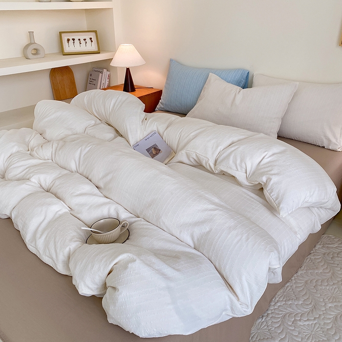 91家纺网 家纺一手货源 找家纺 瑜珠家纺 2026新款水洗棉提花四件套-绵屿 绵屿-米白