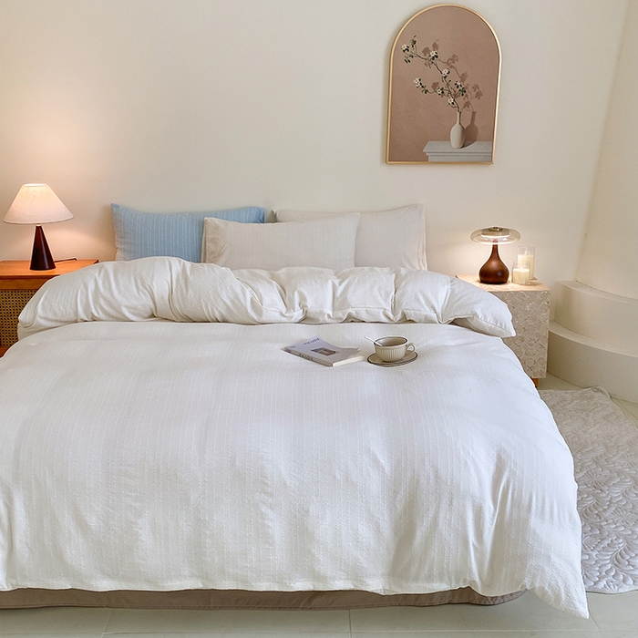 91家纺网 家纺一手货源 找家纺 瑜珠家纺 2026新款水洗棉提花四件套-绵屿 绵屿-米白