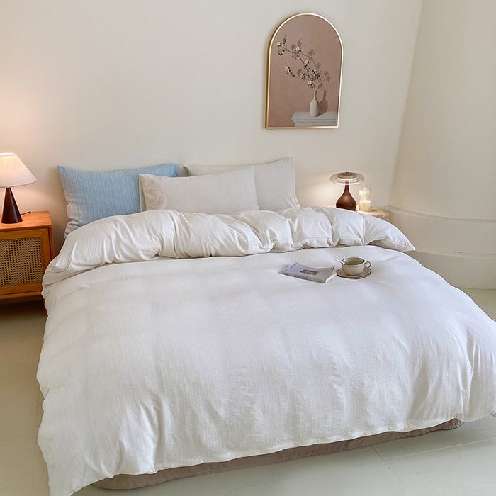 91家纺网 家纺一手货源 找家纺 瑜珠家纺 2026新款水洗棉提花四件套-绵屿 绵屿-米白