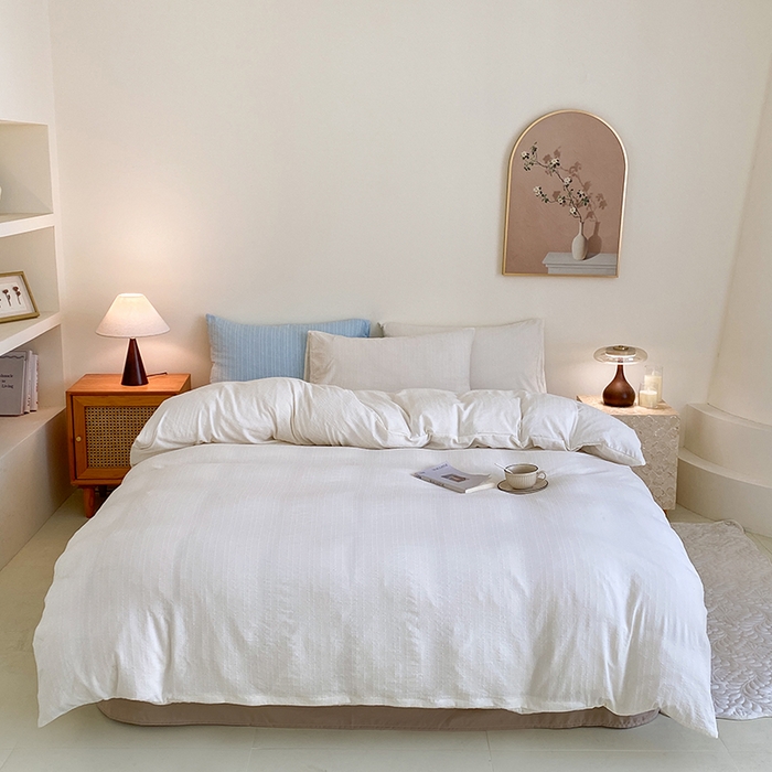 瑜珠家纺 2026新款水洗棉提花四件套-绵屿 绵屿-米白