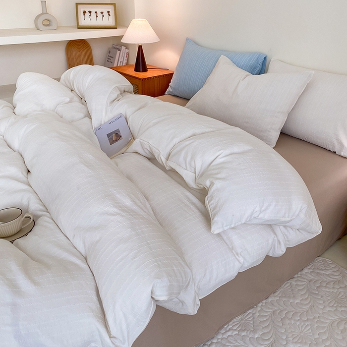 91家纺网 家纺一手货源 找家纺 瑜珠家纺 2026新款水洗棉提花四件套-绵屿 绵屿-米白