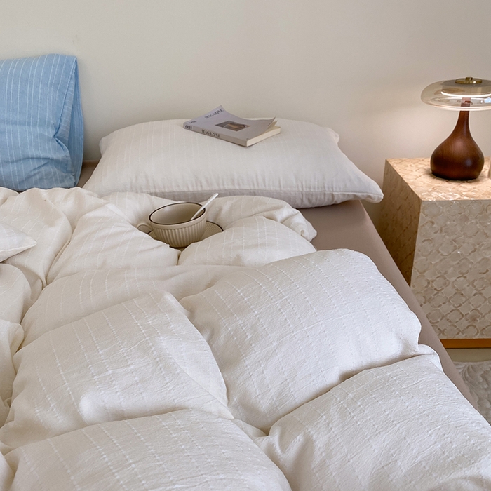 91家纺网 家纺一手货源 找家纺 瑜珠家纺 2026新款水洗棉提花四件套-绵屿 绵屿-米白