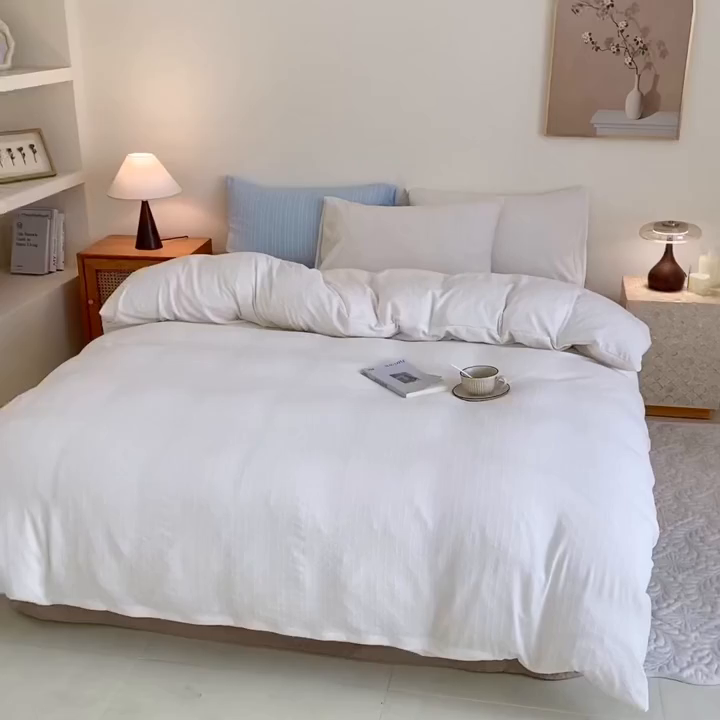 91家纺网 家纺一手货源 找家纺 瑜珠家纺 2026新款水洗棉提花四件套-绵屿 绵屿-米白