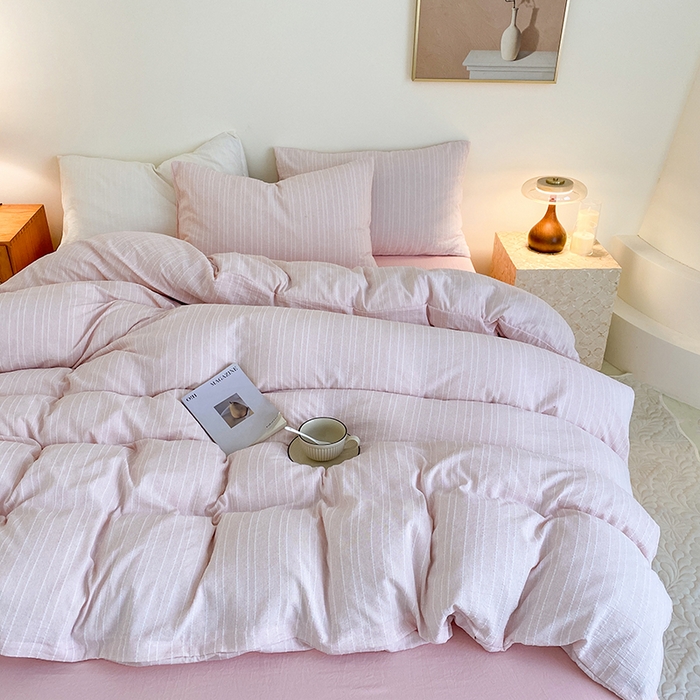 91家纺网 家纺一手货源 找家纺 瑜珠家纺 2026新款水洗棉提花四件套-绵屿 绵屿-浅粉