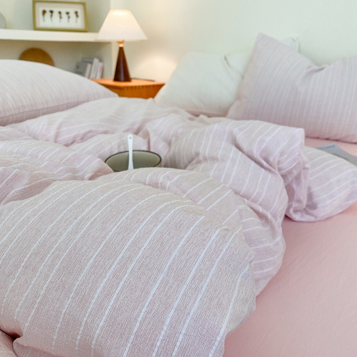 91家纺网 家纺一手货源 找家纺 瑜珠家纺 2026新款水洗棉提花四件套-绵屿 绵屿-浅粉