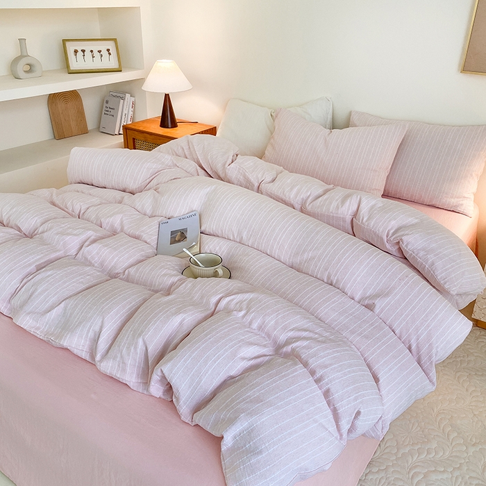 91家纺网 家纺一手货源 找家纺 瑜珠家纺 2026新款水洗棉提花四件套-绵屿 绵屿-浅粉