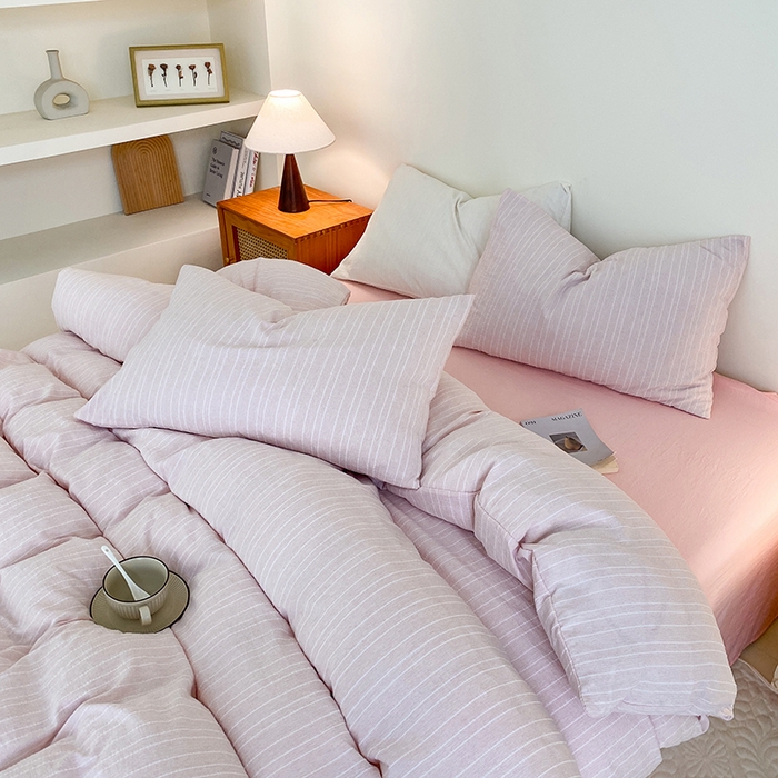 91家纺网 家纺一手货源 找家纺 瑜珠家纺 2026新款水洗棉提花四件套-绵屿 绵屿-浅粉