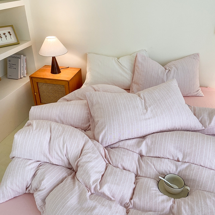 91家纺网 家纺一手货源 找家纺 瑜珠家纺 2026新款水洗棉提花四件套-绵屿 绵屿-浅粉