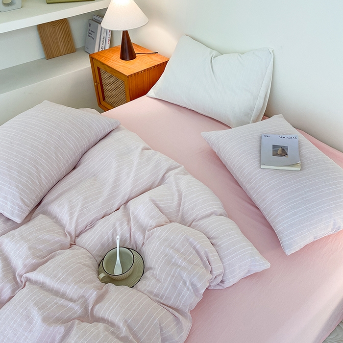 91家纺网 家纺一手货源 找家纺 瑜珠家纺 2026新款水洗棉提花四件套-绵屿 绵屿-浅粉