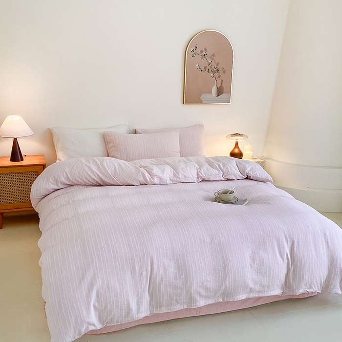 91家纺网 家纺一手货源 找家纺 瑜珠家纺 2026新款水洗棉提花四件套-绵屿 绵屿-浅粉