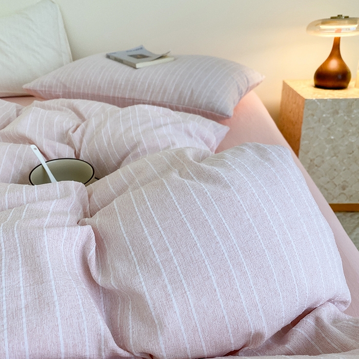 91家纺网 家纺一手货源 找家纺 瑜珠家纺 2026新款水洗棉提花四件套-绵屿 绵屿-浅粉