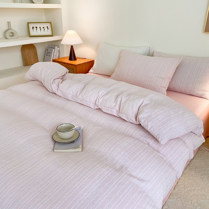 91家纺网 家纺一手货源 找家纺 瑜珠家纺 2026新款水洗棉提花四件套-绵屿 绵屿-浅粉