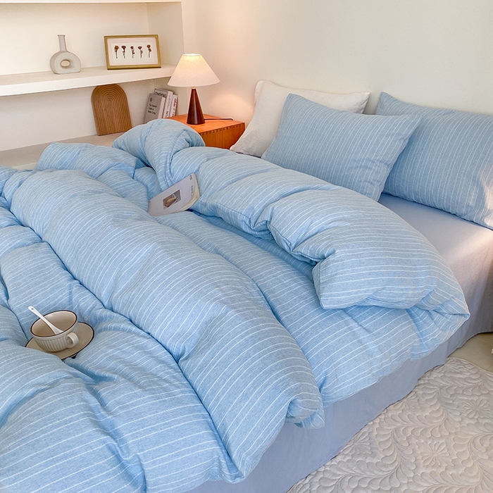 91家纺网 家纺一手货源 找家纺 瑜珠家纺 2026新款水洗棉提花四件套-绵屿 绵屿-天蓝