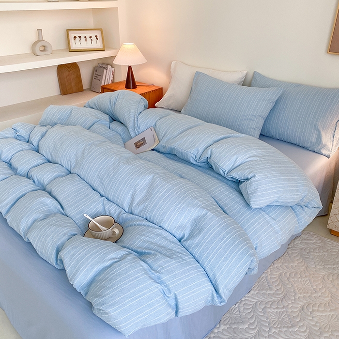 91家纺网 家纺一手货源 找家纺 瑜珠家纺 2026新款水洗棉提花四件套-绵屿 绵屿-天蓝