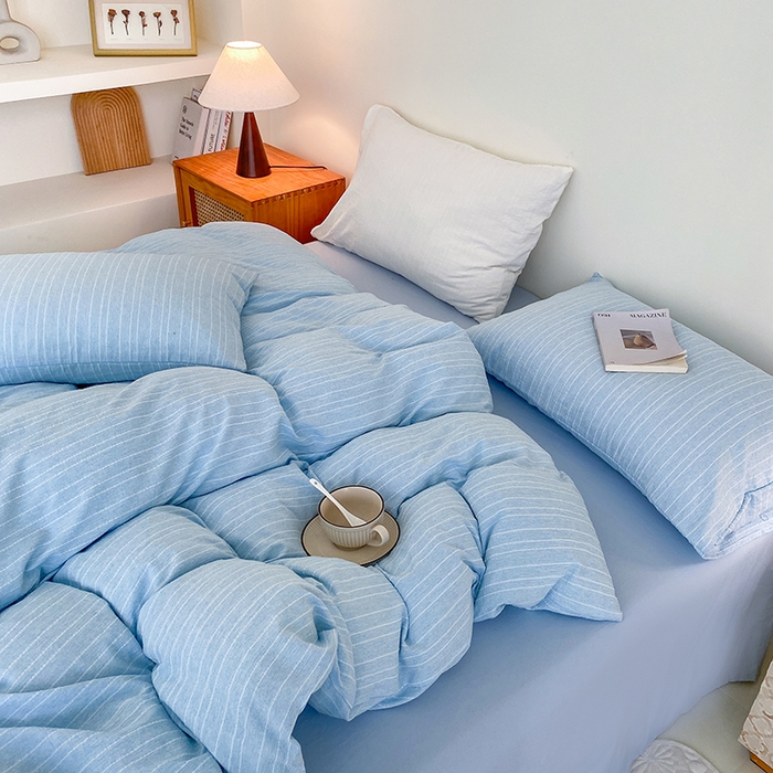 91家纺网 家纺一手货源 找家纺 瑜珠家纺 2026新款水洗棉提花四件套-绵屿 绵屿-天蓝