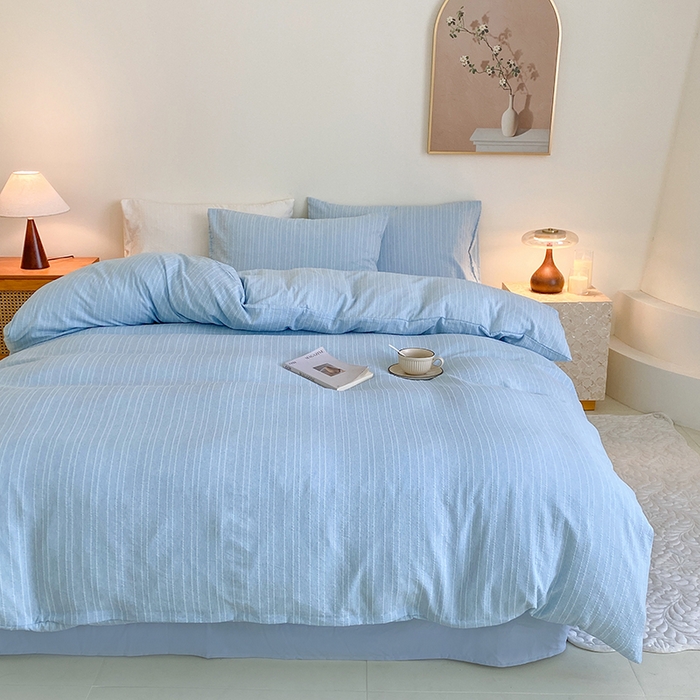 91家纺网 家纺一手货源 找家纺 瑜珠家纺 2026新款水洗棉提花四件套-绵屿 绵屿-天蓝