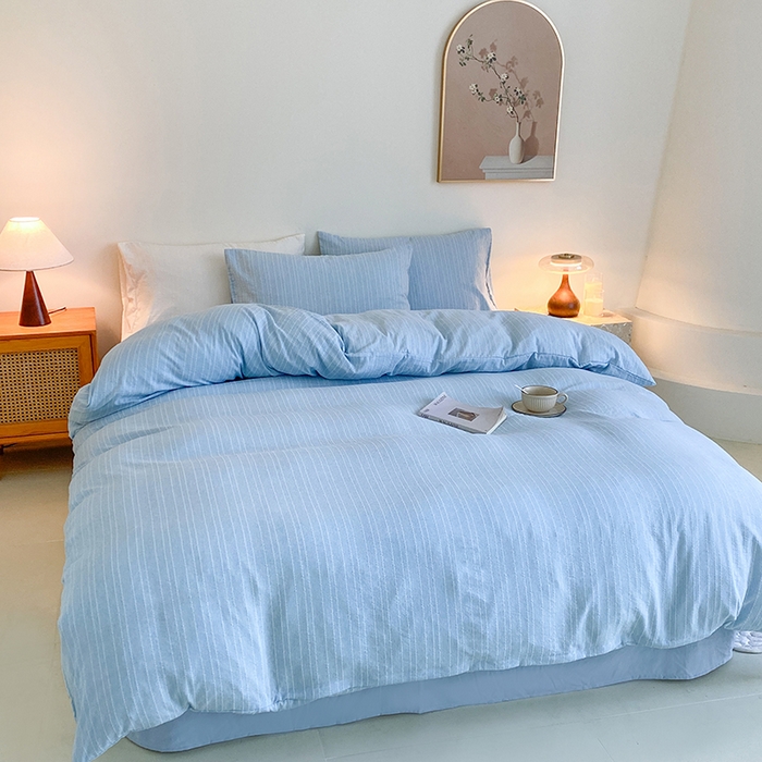 91家纺网 家纺一手货源 找家纺 瑜珠家纺 2026新款水洗棉提花四件套-绵屿 绵屿-天蓝