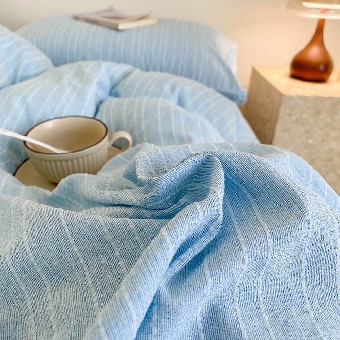 91家纺网 家纺一手货源 找家纺 瑜珠家纺 2026新款水洗棉提花四件套-绵屿 绵屿-天蓝