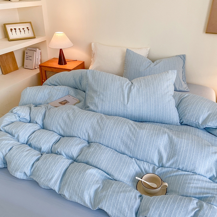 91家纺网 家纺一手货源 找家纺 瑜珠家纺 2026新款水洗棉提花四件套-绵屿 绵屿-天蓝