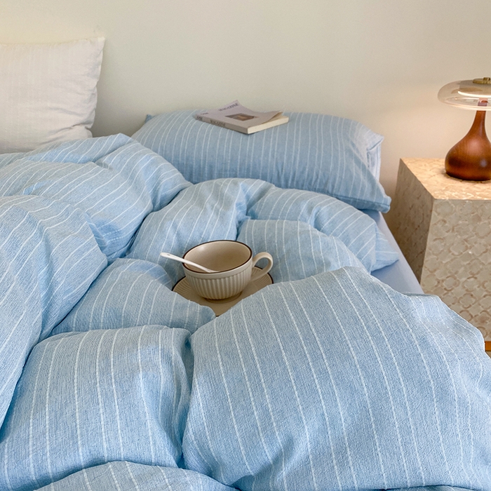 91家纺网 家纺一手货源 找家纺 瑜珠家纺 2026新款水洗棉提花四件套-绵屿 绵屿-天蓝