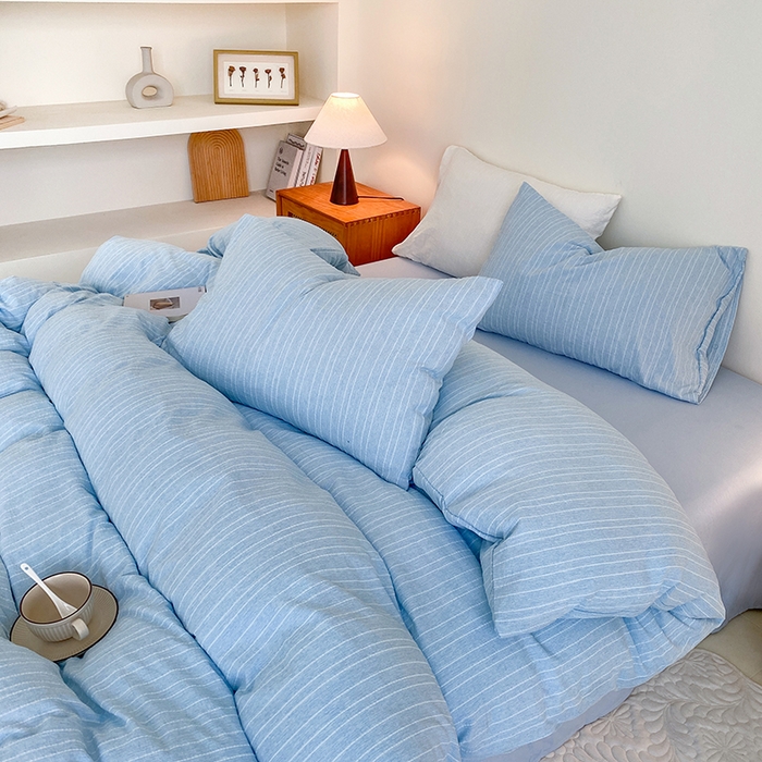 91家纺网 家纺一手货源 找家纺 瑜珠家纺 2026新款水洗棉提花四件套-绵屿 绵屿-天蓝