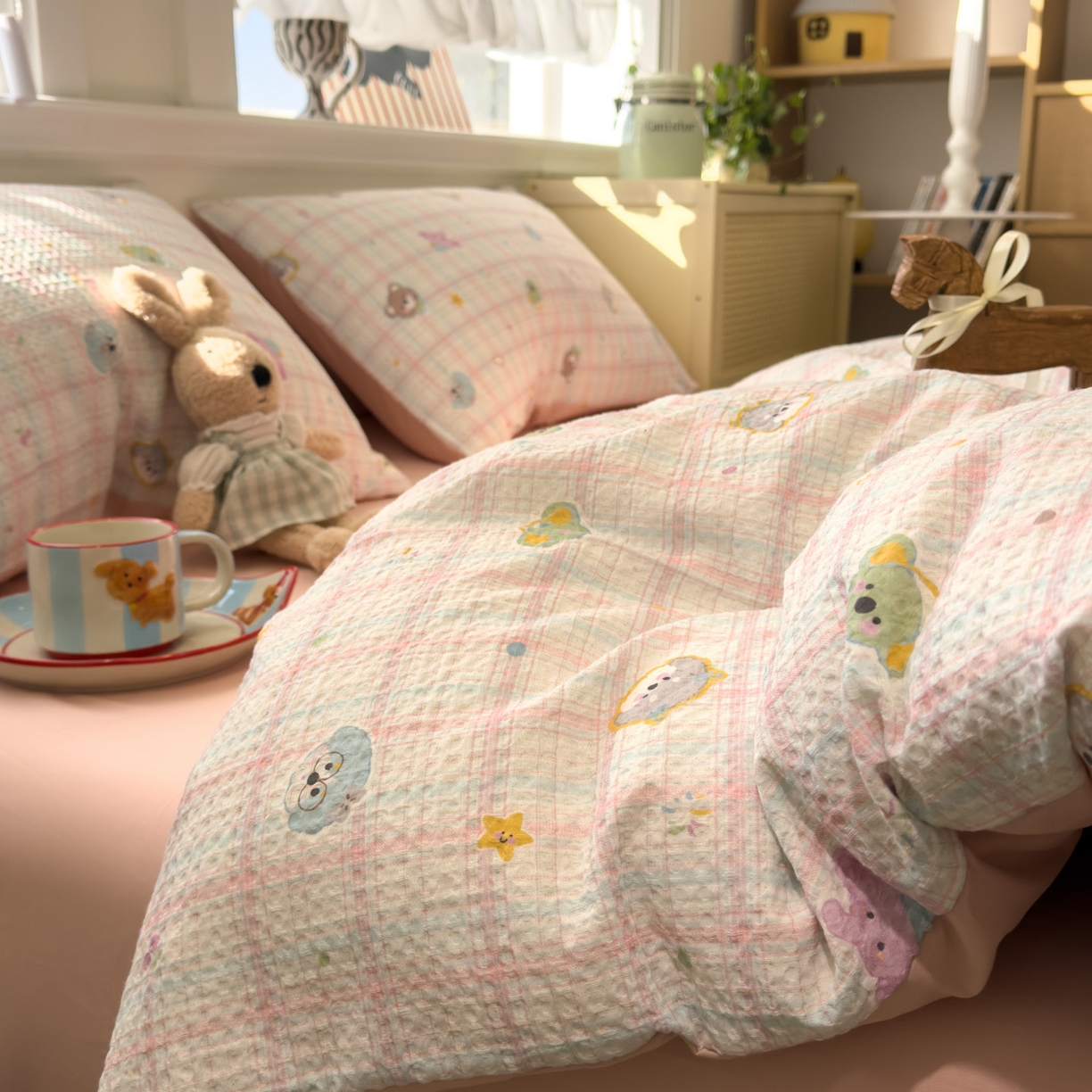 91家纺网 家纺一手货源 找家纺 （总）眠博士 2026新款A类全棉印花华夫格工艺四件套