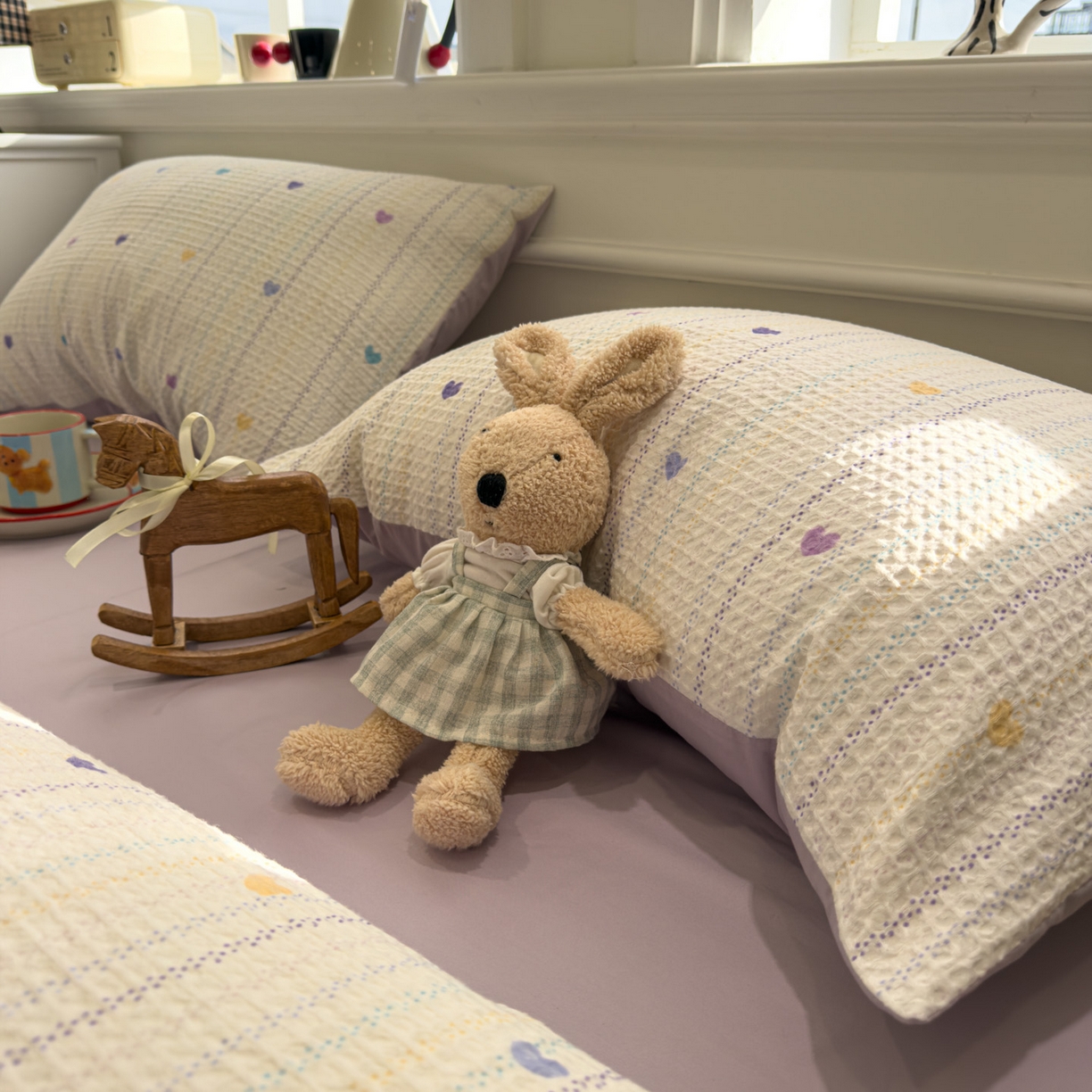 91家纺网 家纺一手货源 找家纺 眠博士 2026新款A类全棉印花华夫格工艺四件套 全棉华夫格-紫心甜条