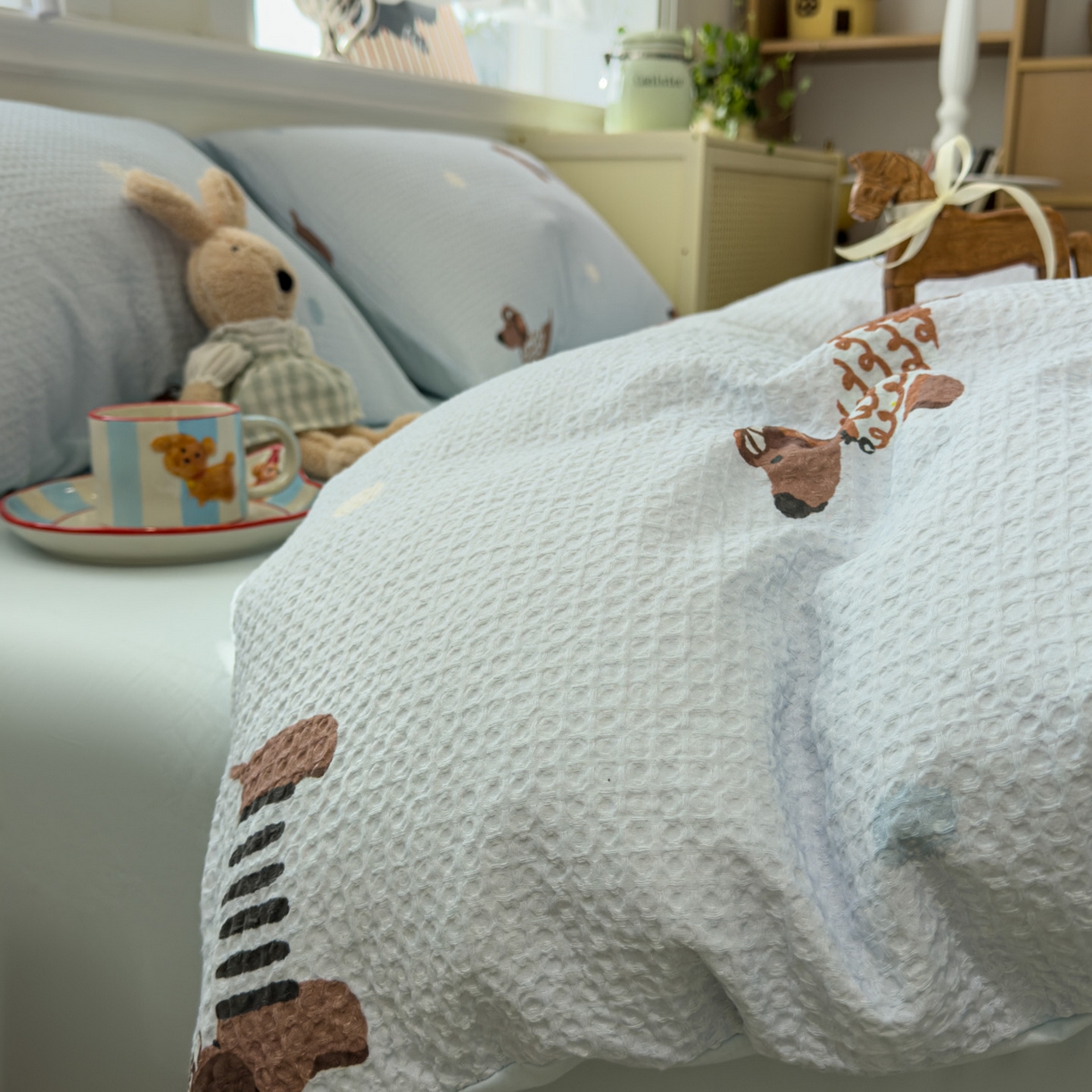 眠博士 2026新款A类全棉印花华夫格工艺四件套 全棉华夫格-海盐腊肠