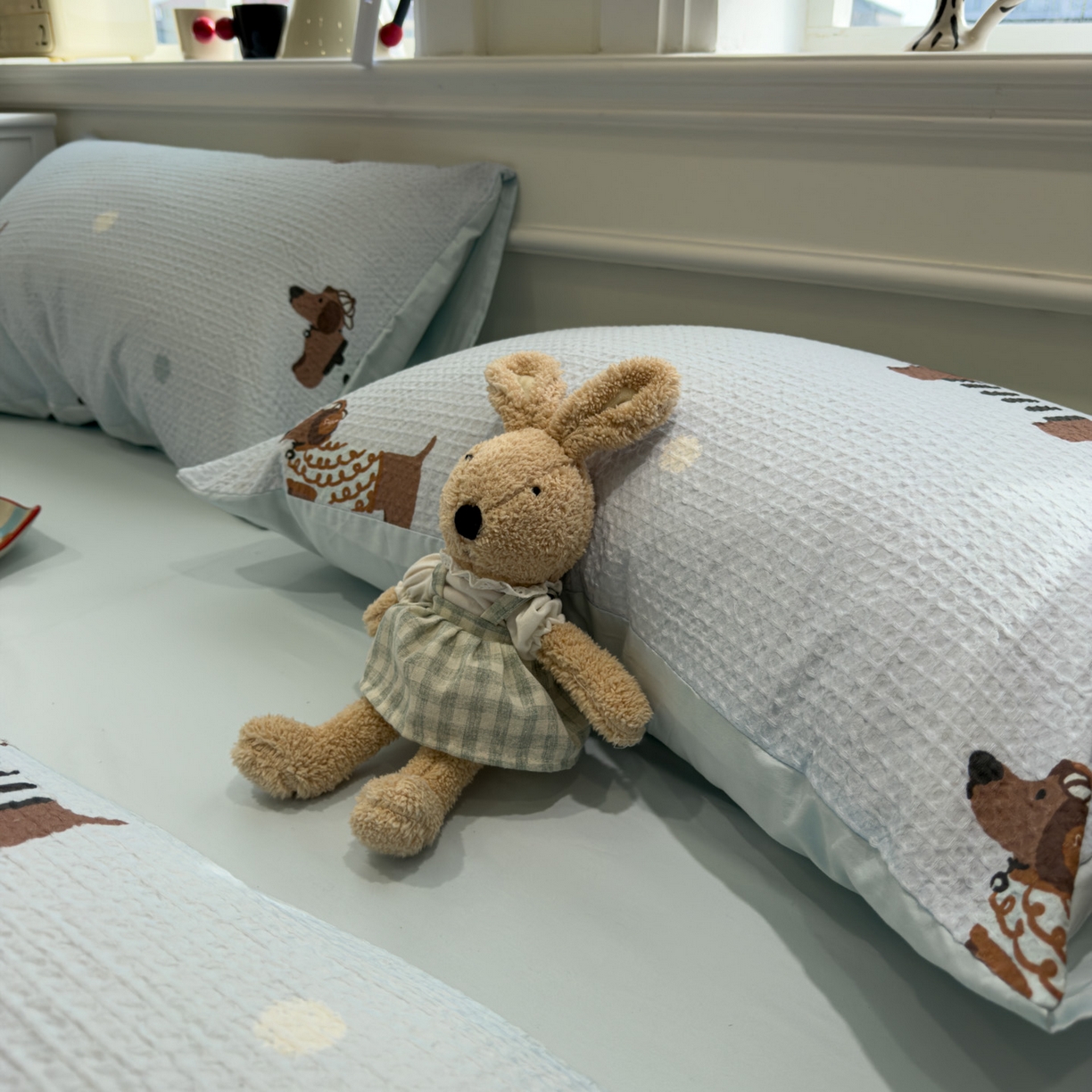 91家纺网 家纺一手货源 找家纺 眠博士 2026新款A类全棉印花华夫格工艺四件套 全棉华夫格-海盐腊肠