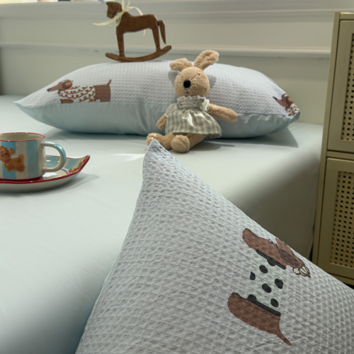 91家纺网 家纺一手货源 找家纺 眠博士 2026新款A类全棉印花华夫格工艺四件套 全棉华夫格-海盐腊肠