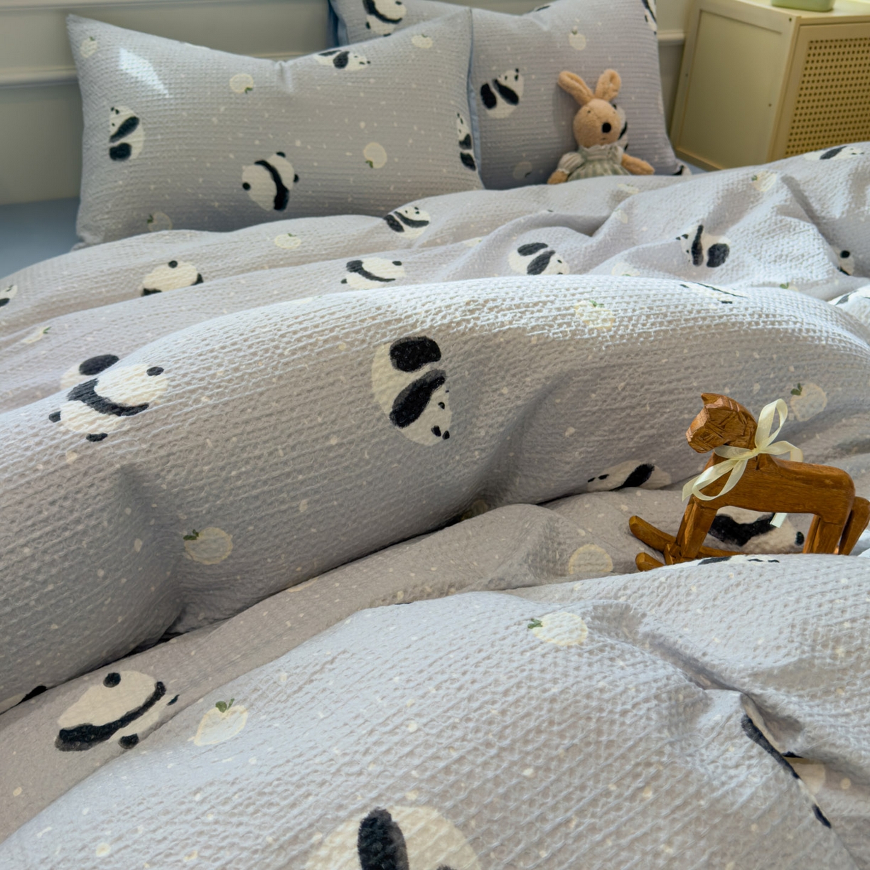 91家纺网 家纺一手货源 找家纺 眠博士 2026新款A类全棉印花华夫格工艺四件套 全棉华夫格-熊宝蓝